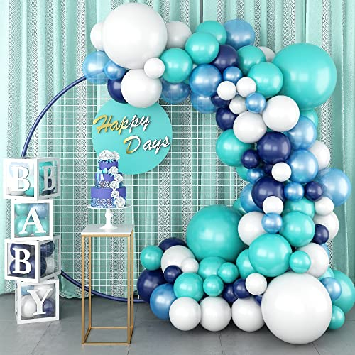 Kit ghirlanda per arco a palloncino, blu e bianco blu navy e verde acqua chiaro bianco Tiffany turchese palloncini in lattice kit per sposa baby shower compleanno matrimonio battesimo decorazioni