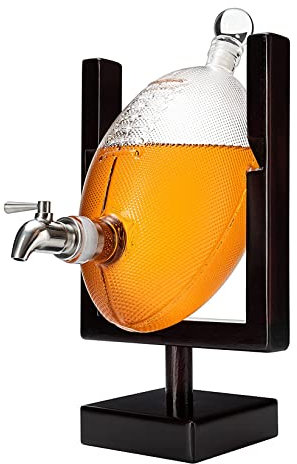 Football Decanter Set for Whiskey, Wine, Water & Other Liquids - Spigot Faucet - 1400ml Fantasy & Monday Night Football Decorations Decor Liquor Dispenser Set, Gifts for Men Dad, Decanters for Alcohol