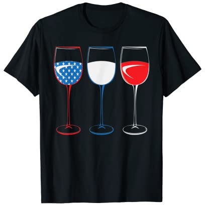 Verres à vin rouge, blanc et bleu, 4 juillet T-Shirt