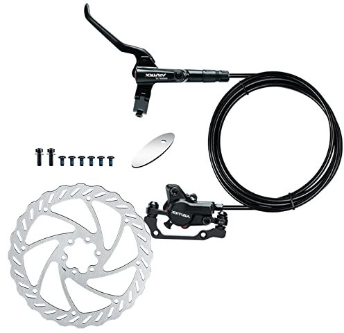 RUJOI MTB Hydraulic Disc Brakes Set, Mountain Bike Left Front 800mm Brake Aluminum Alloy Levers with Calipers PM/is Adapter and 160mm rotor Fit E-Bike(Pred Bled/Pads Included)