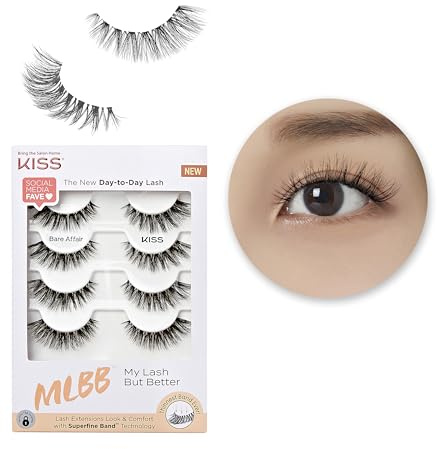 KISS My Lash But Better False Eyelashes Multipack, 'Bare Affair', 12mm, Superfine Band Technology, Easy to Apply, Reusable, Lightweight, Voluminous, Comfortable, Includes 4 Pairs Of Strip Lashes