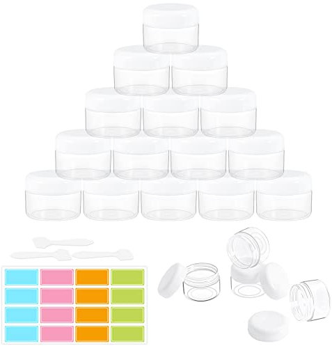 Lot de 15 pots -20ml/20g de Pot Vide Transparent à d'Échantillon,Contenant de Bouteilles de Cosmétiques avec Bouchon à Vis,Set de Voyage,Utilisés pour Baume à Lèvres, Lotion,Crème,Pigments (Blancs)