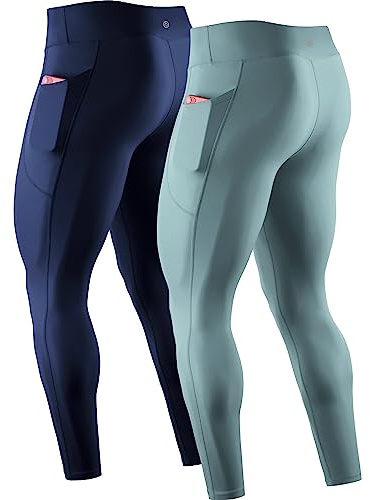 NELEUS Men's Compression Pants Workout Running Tights with Pocket,6109,2 Pack,Black/Grey-Green,L