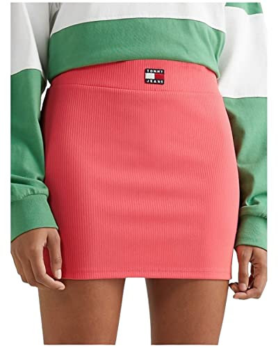 Tommy Jeans Gonna Corta da Donna Marchio, Modello Low Rise Mini Badge DW0DW15389, Realizzato in Sintetico. M Rosa