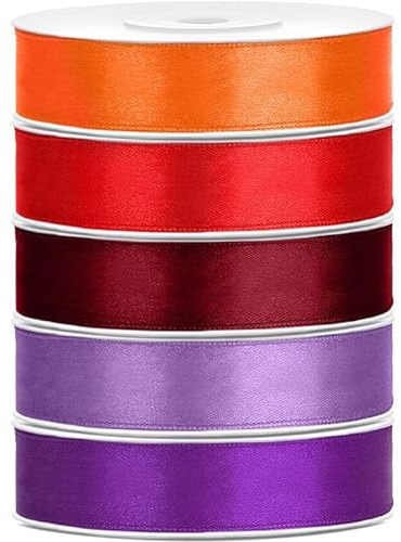 Satin Geschenkband 12mm 5 Farben je 25m lang orange rot weinrot fuchsia lila Schleifenband Geschenkverpackung Geburtstag Hochzeit Weihnachten