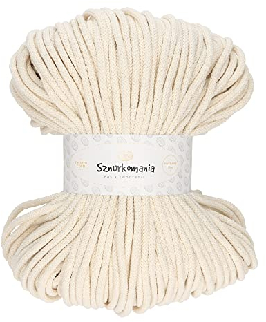 Sznurkomania Câble en coton tressé 5 mm 100 m, 46 couleurs, câble au crochet, câble macramé, fil de cuivre, fil Premium, corde Macrame, (écru)