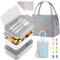 KAIFTEK Bento-Lunchbox für Kinder, Bento-Box für Erwachsene, auslaufsicher, für Kinder, Kleinkinder, Teenager, Schule, langlebig, mit Lunchtasche, Tasse, Löffel, Gabeln, Geschirrtuch (graues Set)