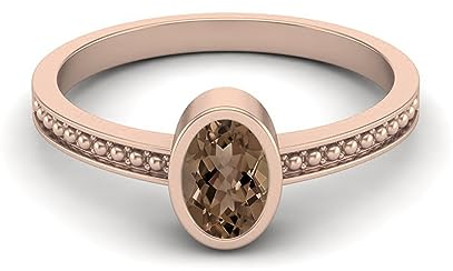 Lünette Set 6X4MM Oval Form Rauchquarz Edelstein 925 Sterling Silber Solitär Perlen Schaft Damen Versprechensring Roségold Vermeil, 64