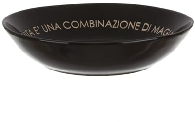 KASANOVA Piatto fondo nero con scritta 20 cm in stoneware