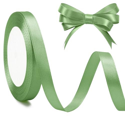 Ruban Vert Eucalyptus Foncé 10mm X 23m - Rouleau De Papier Cadeau Couleureux Pour Décoration, Baptême, Artisanat, Bouquets Et Projets De Couture