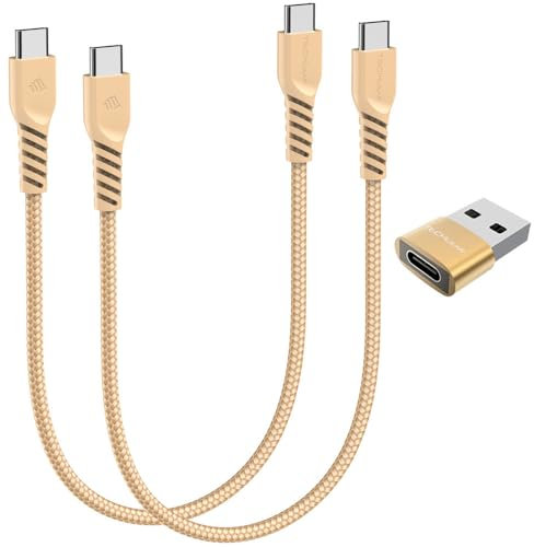 TECHGEAR Cable Cargador USB C a USB C de 60 W (30 cm + 30 cm + Adaptador) Cable Trenzado Fuerte Tipo C a C Cable de Datos de Carga rápida Compatible con iPhone 15, iPad Pro 2022, MacBook Pro, Samsung