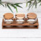 Generic Rustic Minimalist 3 Glass Tea Coffee Sugar Storage Jars Metal Spoons Wooden Holder Stand Set