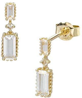 Ayoiow Boucles D Oreille Femme Or 18K Avec Topaze Blanche Rectangulaire Couleur Or Boucles D'Oreilles Femme Stud