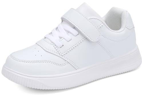 Shoful Kinder Schuhe Turnschuhe Leicht Kinderschuhe Jungen Hallenturnschuhe Mädchen Klettverschluß Sportschuhe Laufschuhe Weiß 36