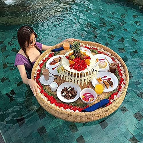 GaRcan Bandeja Flotante para Servir, Bandeja Flotante Redonda, Elegante Bandeja de ratán en el Agua para Piscinas, spas y Playas, Ideal para Servir Bebidas y Alimentos, Color Negro