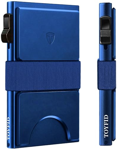 TOYFID Schlanke Brieftasche für Herren, Metall-Kartenhalter, minimalistische Pop-Up-Herren-Geldbörse, RFID-blockierendes Visitenkartenetui mit Rückplatte und Geldband für schnellen Kartenzugriff