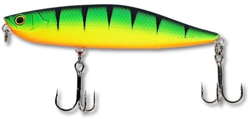 LMAB Topwater Köder Dog Vibe 85F, Stickbait 8,5 cm, Oberflächen Wobbler, Hardbait, bleifrei, Oberflächenköder für Walk The Dog, Barsch, Rapfen Kunstköder, Oberflächenköder Hecht (Fire Tiger)