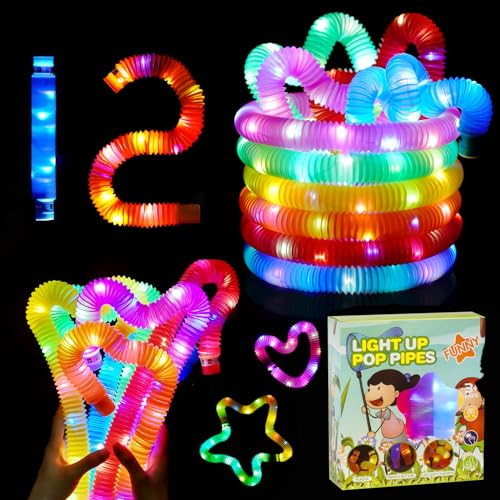 SUPRBIRD 12 Stück Mitgebsel Kindergeburtstag,LED Pop Tubes Fidget Toys,Knicklichter Party Set,Party Deko Set leuchtende Partygeschenke für Kinder (12)