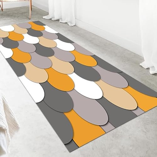 LIKE IT MORE Modern Teppich für Wohnzimmer, Schlafzimmer, Küche und Flur - Waschbarer Rutschfester Teppichläufer - Großer Teppich Läufer Beige Grau Blau Weiß 80x300 (Merkur Dunkelgelb)