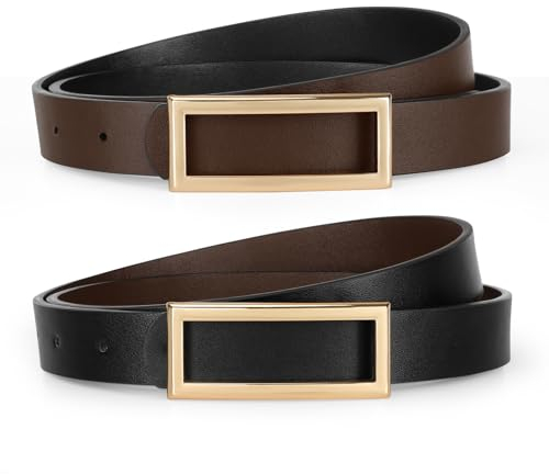 VONMELLI Schmaler Wendegürtel für Damen, Dünner Ledergürtel für Kleider Jeans Hosen mit goldener Schnalle Schwarz/Kaffee XL