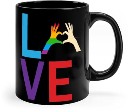 Tasse mit Aufschrift Love Is Love, 325 ml, LGBT Festival, Party, personalisierte Kaffeetassen, Geschenke für Freund, Freundin, beste Freundin, Keramik, Schwarz