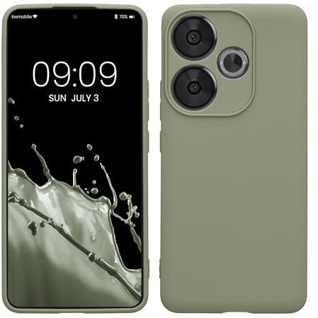 kwmobile Carcasa Compatible con Xiaomi Poco F6 5G Funda - con Bordes elevados - Apto Carga inalámbrica - Gris Verdoso Mate