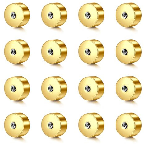 WillTen 16Pcs Screw on Earring Backs Flat Earring Backs,16G 3mm Screw Backs Replacements Flat Backs for Earrings, Replacement Balls for Lip Studs Labret Earrings Piercing Jewelry Gold