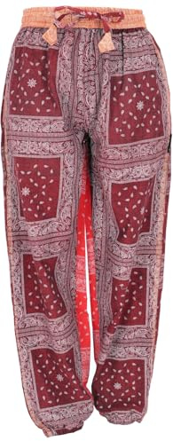 GURU SHOP Luftige Aladinhose, Boho Baumwollhose, Bedruckte Pluderhose, Yogahose, Damen