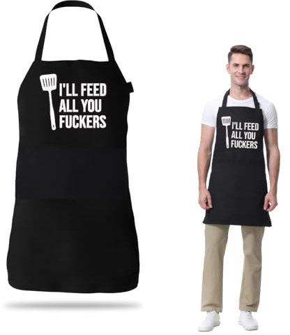 PMELCXD Delantal de Cocina para Hombre - Delantal de Barbacoa para Hombres con Diseño Personalizado, Negro