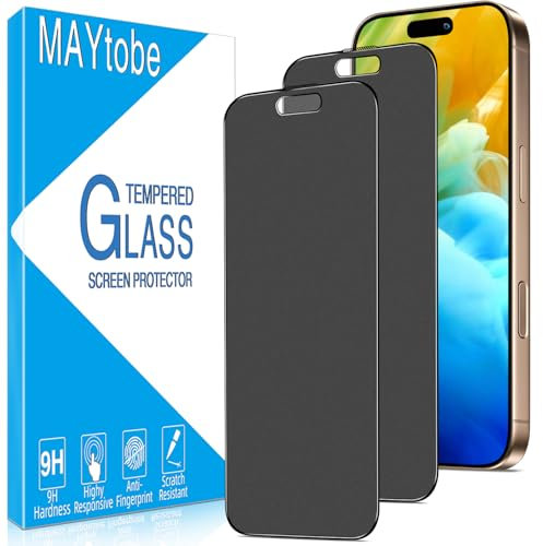 MAYtobe 2 Pack Matte Privacy Screen Protector For iPhone 16 Pro, Anti Spy Tempered Glass, 9H Hardness, Case Friendly, Anti Scratch, Touch Sensitive