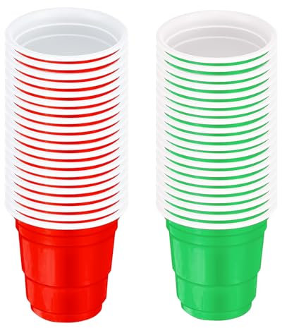 Bohue 80pcs Christmas Shot Glasses 2 oz Disposable Mini Cups - Red and Green Plastic Party Supplies