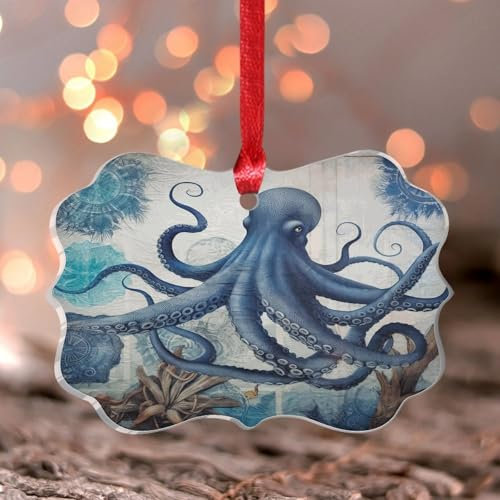 Weihnachtsschmuck 2024 Ozean Strand nautisches Thema Unterwasser-Oktopus Acryl Weihnachtsschmuck Meerestier Oktopus Krabbe Weihnachtskugel Koralle Seefisch Andenken Sammlerstück Geschenk Baumschmuck