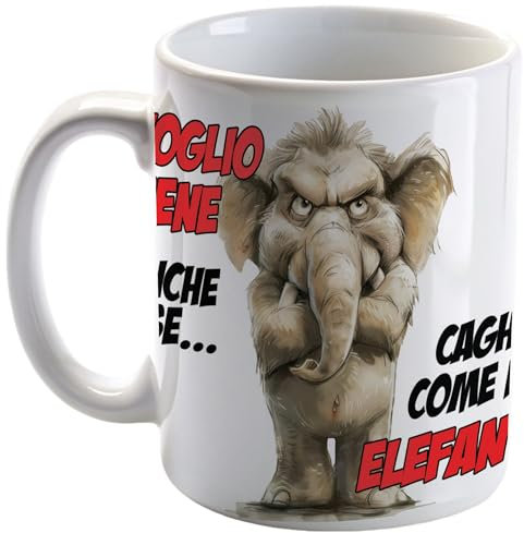 Tazza in ceramica con la frase “Ti voglio bene anche se… caghi come un elefante”