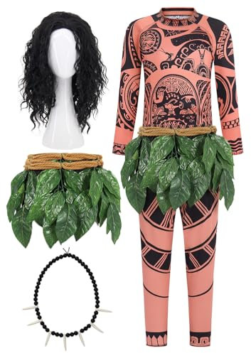 Mrsclaus maui Kostüm Herren Erwachsene mit Perücke Halskette Zubehör Ocean Kostüm Outfit Männer Fasching Karneval Halloween C060L