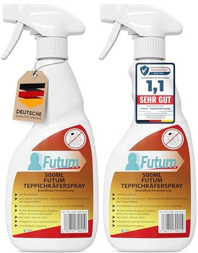 FUTUM mechanisches Teppichkäfer Spray 2x500ml – Mittel gegen Teppichkäfer | Sofortige direkt Wirkung – Vielseitiger Schutz - Geruchsarm & Fleckenfrei – Teppichkäferspray