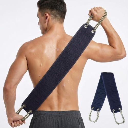 Wjelet Exfoliating Back Scrubber Strap Shower Towel, Back Washers | Double-Sided Back Washer for Shower, Bath Strap, Exfoliating Shower Body Scrubber Strap for Men and Women, Navy Blue