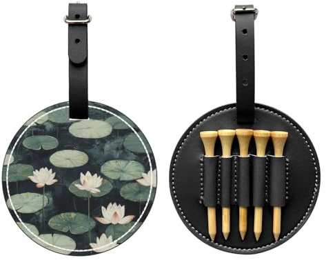 Black Lily Pads bedruckter Golf-Tee-Halter, passend für 5 Tees, schwarzes PU-Leder