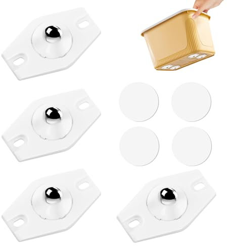 Flintronic 4 Piezas Ruedas para Muebles Pequeñas, Autoadhesivas Ruedas para Electrodomésticos, Ruedas 360 Grados para Muebles, con 4 Adhesivos, para Muebles Pequeñas Mesita Caja, Blanco