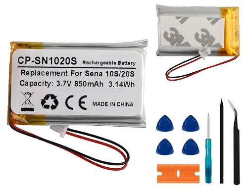 E-yiiviil Ersatzakku CP-SN1020S 3.7V 850mAh Battery Kompatibel mit Sena 10s 20s 20s EVO Bluetooth-Headset-Akku für Motorräder Akku für drahtloses Headset with Tools