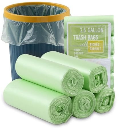 Goldeluxe 200 sacs poubelle biodégradables 10L (45x50cm) – Sacs de maïs compostables, sacs bio écologiques pour cuisine, salle de bain et jardin – 5 rouleaux