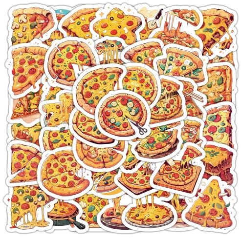 50 Stück Pizza Aufklebe für Küche Skateboard Graffiti Aufkleber Motorräder Gepäck Laptop Auto Koffer Fahrrad Snowboard,leckeres Essen Wasserdichte Stickers für Erwachsene Jugendliche