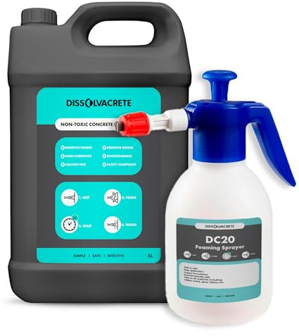 Dissolvacrete Concrete Remover & Dissolver Starter Pack | Eco-Friendly Fast-Acting Formula | 5L Bottle + 1.5L Foaming Sprayer | Safe for Surfaces | For DIY & Contractor Grade