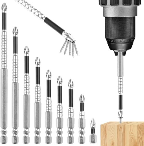 9 Piezas Brocas de Destornillador Magnético,Juego Magnética,Brocas Magnética,25-150mm High Magnetic Screwdriver Drill Bit Set,Juego Phillips Antideslizantes,para Taladros Eléctricos