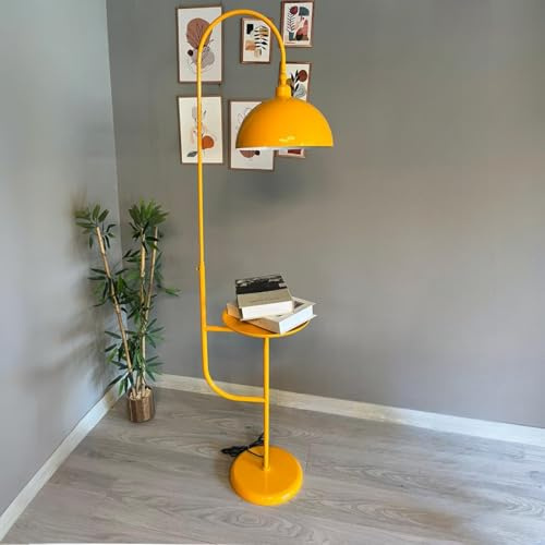 bamyum Gorkiede Stehleuchte Metall, Stehlampe Wohnzimmer, Moderne Stehleuchte für Schlafzimmer, Kinderzimmer mit E27 Fassung, 30 cm Breit, verstellbarer Lampenschirm, Stehluchte Gelb