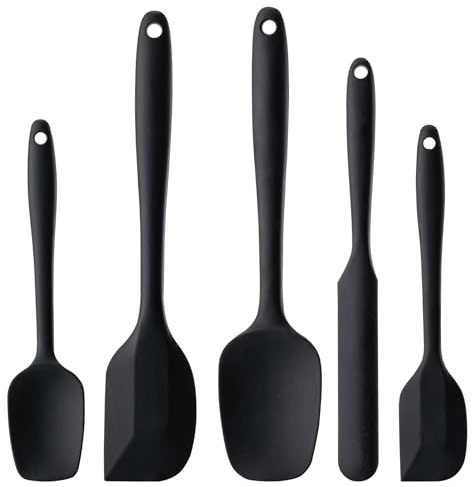 Silicone Spatula Set, 5 Piece Food Grade Rubber Spatulas for Baking, Cooking, and Mixing High Heat Resistant Non Stick Dishwasher Safe BPA-Free (Black)