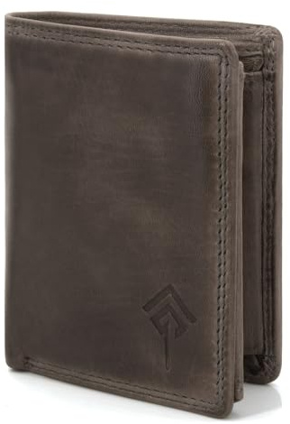 JOREY Slim Wallet Herren aus Echtleder – kleine Geldbörse im Hochformat mit RFID-Schutz – Geldbeutel kompakt aus Wasch-Leder (Taupe)