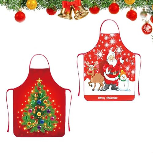 2 Stück Weihnachtsschürze, Cartoon Weihnachten Schürze für Erwachsene Kinder, Frohe Weihnachten Schürze, Weihnachten Küche Schürzen, Weihnachten Kochschürze, für Küche Backen Weihnachtensparty