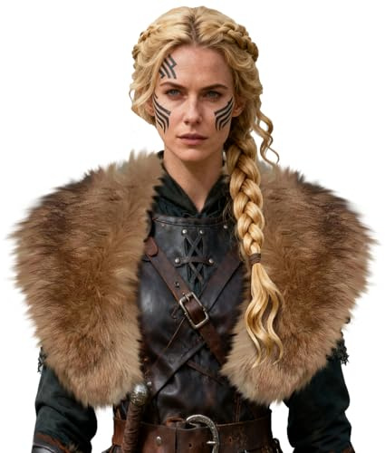 LUKIUP Viking Kunstfell Kragen für Männer, Wikinger Mantel Damen, Wikinger Kunstfell Kragen Schal, Mittelalter Fell Schulterüberwurf, Karneval, Tägliche Kleidung, Mittelalterliche Feste, Verkleiden