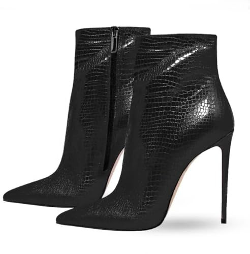 WOkismD Sexy Stiletto con Punta affilata da 12 cm, Moda con Caviglia e Tronchetti con Cerniera Laterale, Stivali con Tacco Alto,Nero,36 EU