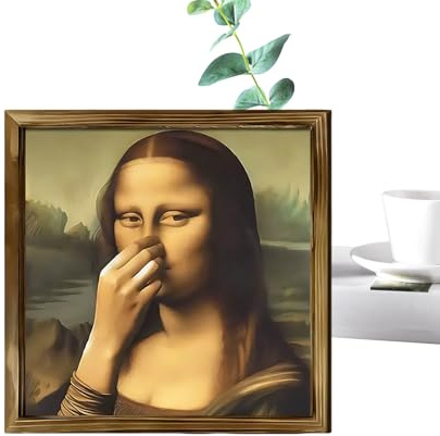 Jkioump Mona Lisa Toilette, 20x20cm, Die Ihre Nase Hält, Monalisa Bilder Lustig, Wandkunst Gemälde Für Badezimmer, Ornament Aus Holz Für Poster, Für Hotels Apartments